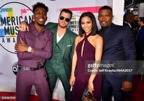 Desiigner, David Osokow, Corinne Foxx, and Jamie Foxx attend the 2017 American Music Awards at Microsoft Theater on November 19, 2017 in Los Angeles,...