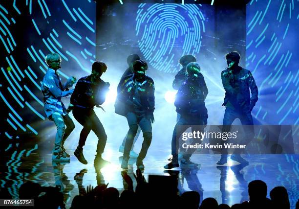 Music group BTS performs onstage during the 2017 American Music Awards at Microsoft Theater on November 19, 2017 in Los Angeles, California.