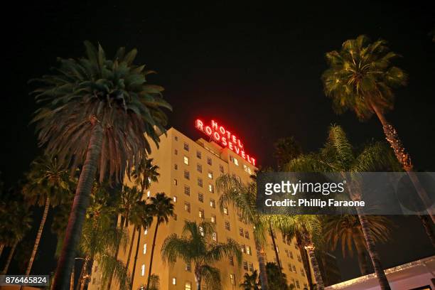 The Hollywood Roosevelt sign beams over the Vulture Lounge during Vulture Festival LA presented by AT&T at The Hollywood Roosevelt Hotel on November...