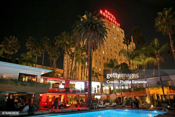 The Hollywood Roosevelt sign beams over the Vulture Lounge during Vulture Festival LA presented by AT&T at The Hollywood Roosevelt Hotel on November...