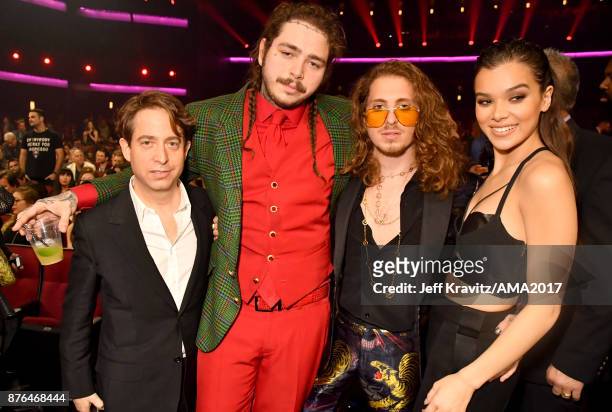 President of Republic Group Charlie Walk, Post Malone, Watt, and Hailee Steinfield at the 2017 American Music Awards at Microsoft Theater on November...