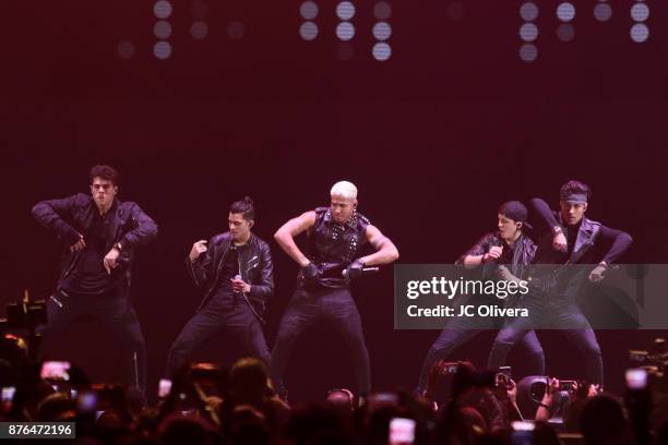 Erick Colon, Zabdiel De Jesus, Christopher Velez, and Richard Camacho of CNCO perform onstage during Uforia's 'K-Love Live!' at The Forum on November...