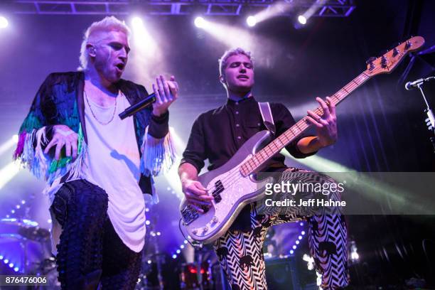 Singer/keyboardist Nicholas Petricca and bassist Kevin Ray of Walk the Moon perform at The Fillmore Charlotte on November 19, 2017 in Charlotte,...