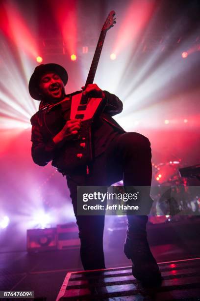 Guitarist Eli Maiman of Walk the Moon performs at The Fillmore Charlotte on November 19, 2017 in Charlotte, North Carolina.