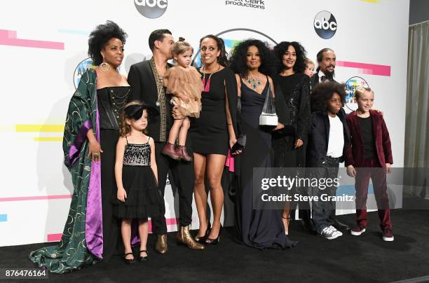 Rhonda Ross Kendrick, Berry Gordy, Diana Ross, host Tracee Ellis Ross,Chudney Ross, Ross Naess, and Bronx Wentz pose in the press room during the...