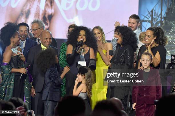 Rhonda Ross Kendrick, Smokey Robinson, Berry Gordy, Diana Ross, host Tracee Ellis Ross,Chudney Ross, Ross Naess, and Bronx Wentz pose in the press...