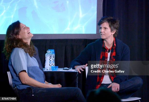 Comedians Michaela Watkins and Tig Notaro speak onstage during the 'Turning Point' event, part of Vulture Festival LA presented by AT&T at Hollywood...