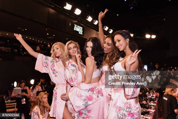 Elsa Hosk, Stella Maxwell, Adriana Lima, Jasmine Tookes and Lais Ribeiro attend 2017 Victoria's Secret Fashion Show in Shanghai at Mercedes-Benz...