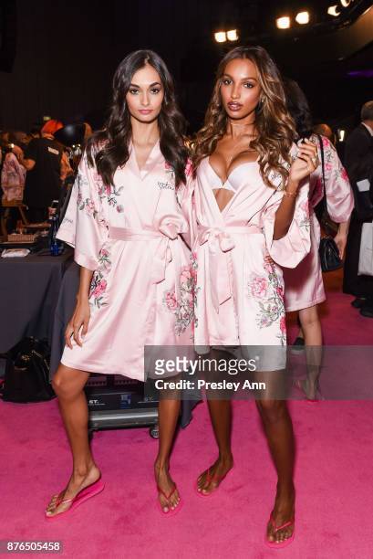 Gizele Oliveira and Jasmine Tookes attend 2017 Victoria's Secret Fashion Show In Shanghai - Hair & Makeup at Mercedes-Benz Arena on November 20, 2017...
