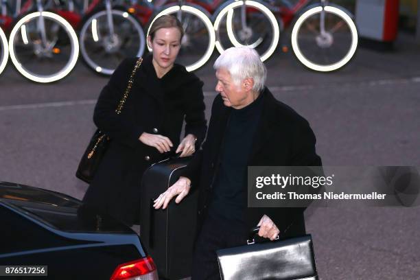 Anton Schlecker, founder of the now bankrupt German drugstore chain Schlecker, and his daugther Meike arrives for the day defense and prosecution...