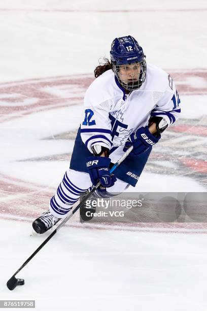 Jess Vella of Toronto Furies competes during the 2017/2018 Canadian Women's Hockey League CWHL match between Kunlun Red Star WIH and Toronto Furies...