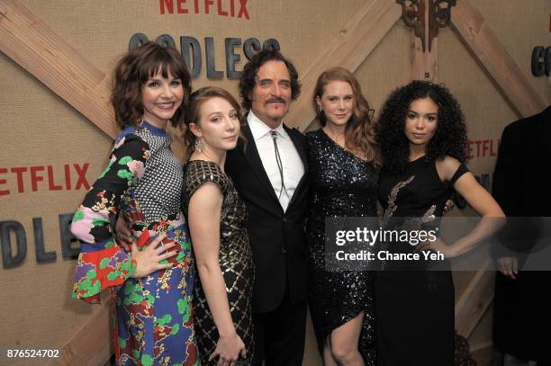 Audrey Moore, Kayli Carter, Kim Coates, Christiane Seidel and Jessica Sula attend "Godless" New York premiere at The Metrograph on November 19, 2017...