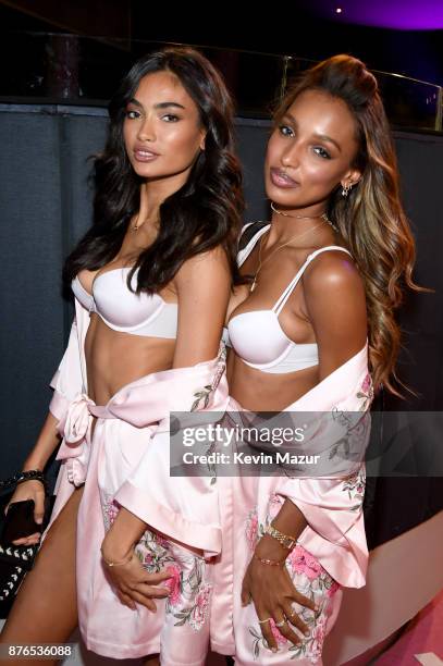 Models Kelly Gale and Jasmine Tookes pose in Hair & Makeup during 2017 Victoria's Secret Fashion Show In Shanghai at Mercedes-Benz Arena on November...