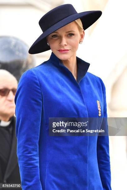 Princess Charlene of Monaco attends the Monaco National day celebrations in the Monaco Palace courtyard on November 19, 2017 in Monaco, Monaco.