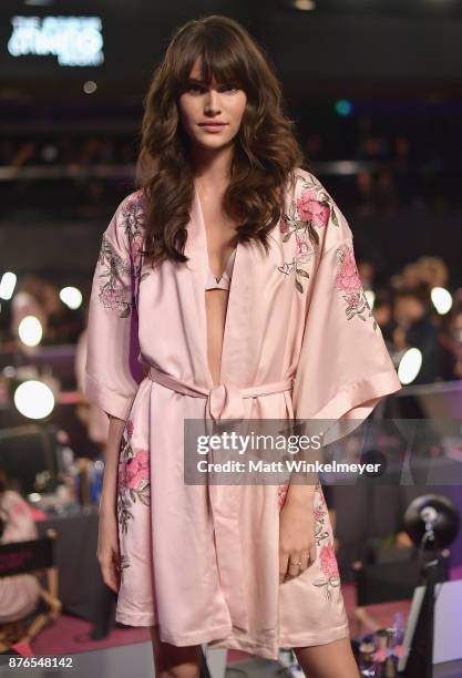 Model Vanessa Moody poses in Hair & Makeup during 2017 Victoria's Secret Fashion Show In Shanghai at Mercedes-Benz Arena on November 20, 2017 in...