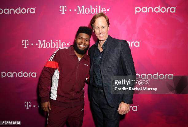 Khalid and Pandora CEO Roger Lynch at T-Mobile Presents Club Magenta Powered by Pandora at Exchange LA on November 19, 2017 in Los Angeles,...