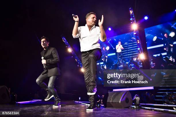 Freddy Maerz and Martin Marcell of the German band Fantasy perform live during the show 'Die Schlagernacht des Jahres' at the Mercedes-Benz Arena on...