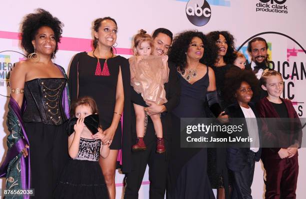 Rhonda Ross Kendrick, Evan Ross, Chudney Ross, Diana Ross, Tracee Ellis Ross, and Ross Naess pose in the press room at the 2017 American Music Awards...