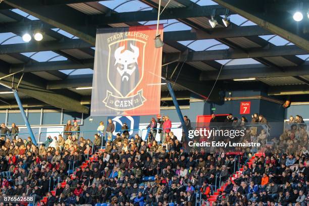 Supporters and banner of Caen during the Ligue 1 match between SM Caen and OGC Nice at Stade Michel D'Ornano on November 19, 2017 in Caen, .