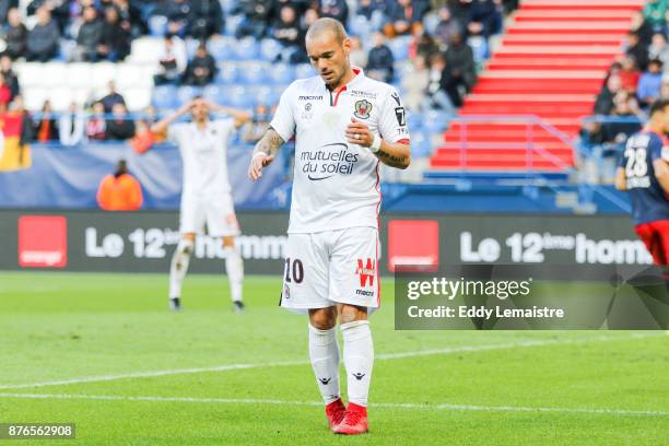 Wesley Sneijder of Nice during the Ligue 1 match between SM Caen and OGC Nice at Stade Michel D'Ornano on November 19, 2017 in Caen, .