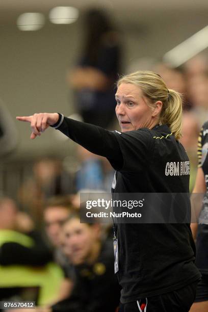 Bucharest's coach Helle Thomsen during the EHF Woman's Champions League game between CSM Bucharest and Vistal Gdynia at Dinamo Polyvalent Hall in...