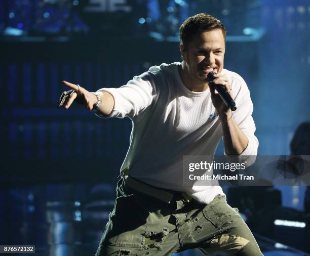 Dan Reynolds of Imagine Dragons performs onstage during the 2017 American Music Awards held at Microsoft Theater on November 19, 2017 in Los Angeles,...