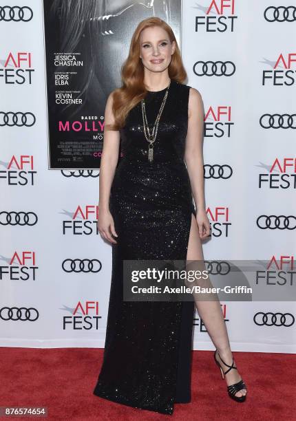 Actress Jessica Chastain arrives at AFI FEST 2017 Closing Night Gala Screening of 'Molly's Game' at TCL Chinese Theatre on November 16, 2017 in...