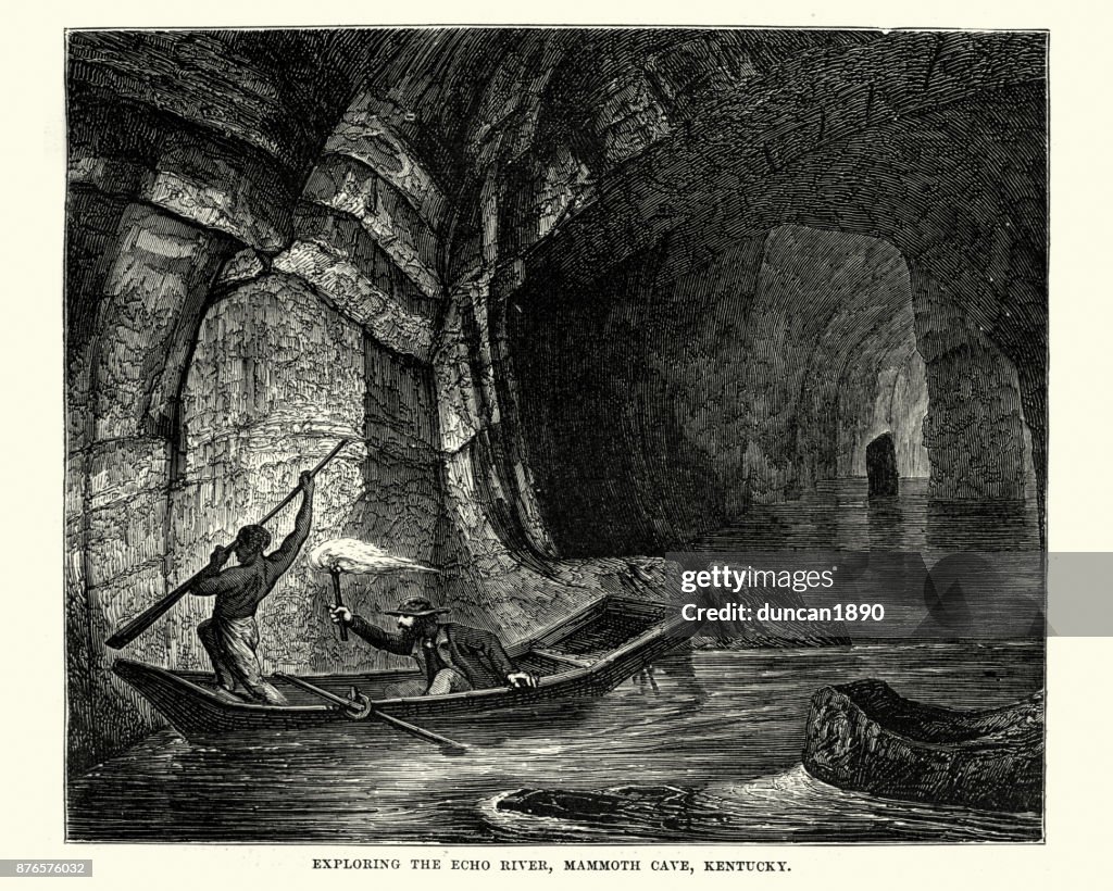 Exploring the Echo River, Mammoth Cave, Kentucky, 19th Century