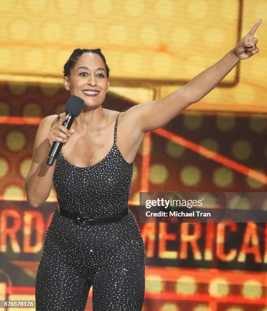 Tracee Ellis Ross speaks onstage during the 2017 American Music Awards held at Microsoft Theater on November 19, 2017 in Los Angeles, California.