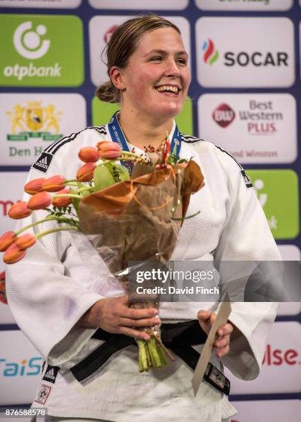 Over 78kg gold medallist, Tessie Savelkouls of the Netherlands enjoying her moment during The Hague Grand Prix, day 3, at the Sportcampus Zuiderpark...