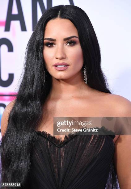Demi Lovato arrives at the 2017 American Music Awards at Microsoft Theater on November 19, 2017 in Los Angeles, California.