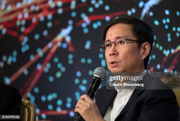 Daniel Zhang, chief executive officer of Alibaba Group Holding Ltd., speaks during a news conference in Hong Kong, China, on Monday, Nov. 20,...