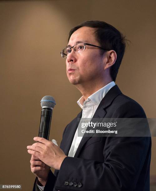 Daniel Zhang, chief executive officer of Alibaba Group Holding Ltd., speaks during a news conference in Hong Kong, China, on Monday, Nov. 20,...