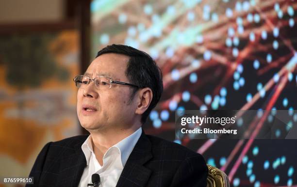 Peter Huang, vice chairman of Ruentex Industries Ltd., speaks during a news conference in Hong Kong, China, on Monday, Nov. 20, 2017. Alibaba Group...