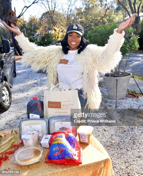 Marlo Hampton attends a Thanksgiving Meal Giveaway With Nene and Marlo at Gio's on November 19, 2017 in Atlanta, Georgia.