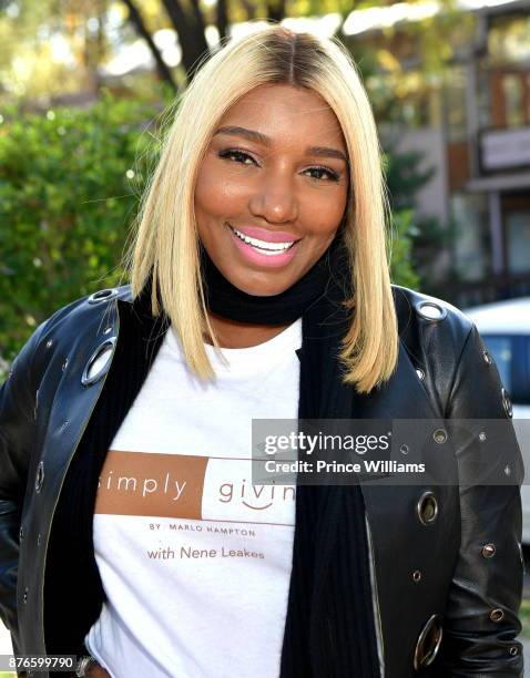 Nene Leaks attends Thanksgiving Meal Giveaway With Nene and Marlo at Gio's on November 19, 2017 in Atlanta, Georgia.