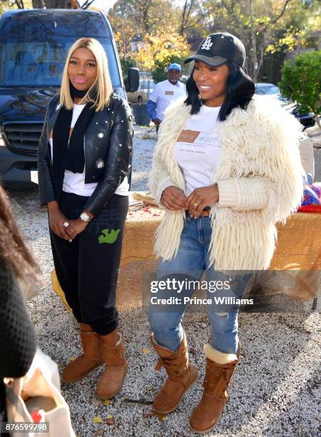 Nene Leaks and Marlo Hampton attend Thanksgiving Meal Giveaway with Nene and Marlo at Gio's on November 19, 2017 in Atlanta, Georgia.