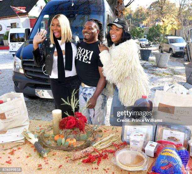 Nene Leaks and Marlo Hampton attend Thanksgiving Meal Giveaway with Nene and Marlo at Gio's on November 19, 2017 in Atlanta, Georgia.