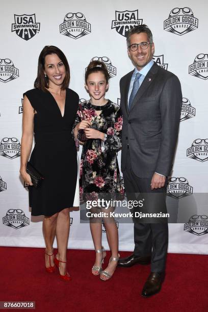 Janet Evans and Casey Wasserman attend the 2017 USA Swimming Golden Goggle Awards at J.W. Marriott at L.A. Live on November 19 in Los Angeles,...