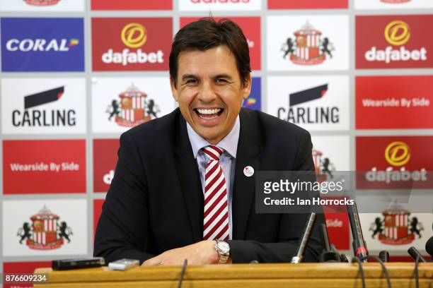 Chris Coleman attends his first press conference as new Sunderland manager on November 20, 2017 in Sunderland, England.