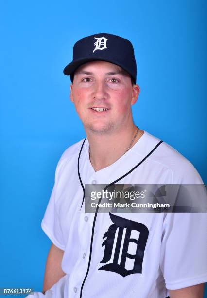 Detroit Tigers prospect Kyle Funkhouser poses for a photo during Spring Training at the TigerTown facility on February 14, 2017 in Lakeland, Florida.