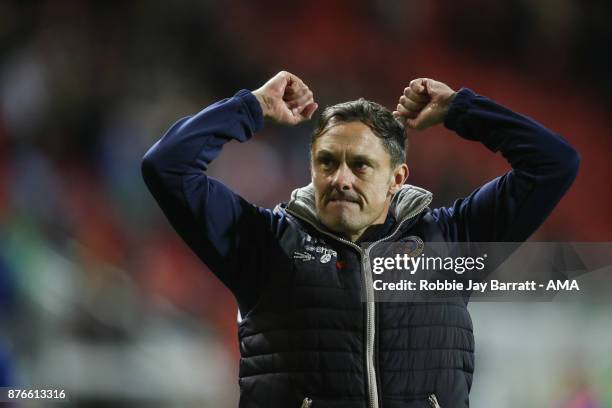 Paul Hurst, Manager / Head Coach of Shrewsbury Town celebrates during the Sky Bet League One match between Rotherham United and Shrewsbury Town at...