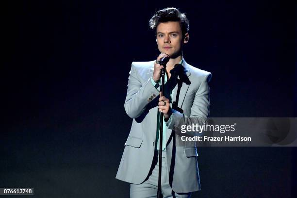 Singer Harry Styles performs on the runway during the 2017 Victoria's Secret Fashion Show In Shanghai at Mercedes-Benz Arena on November 20, 2017 in...