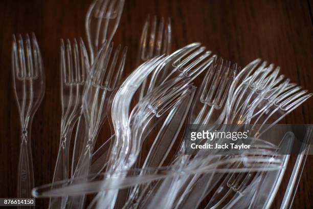 Plastic forks are arranged for a photograph on November 20, 2017 in London, England. The Chancellor Philip Hammond is expected to announce a...