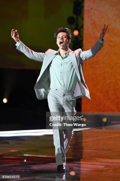Singer Harry Styles performs on the runway during the 2017 Victoria's Secret Fashion Show In Shanghai at Mercedes-Benz Arena on November 20, 2017 in...
