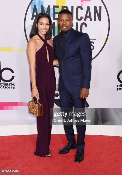 Actress Corinne Foxx and father/actor Jamie Foxx attend the 2017 American Music Awards at Microsoft Theater on November 19, 2017 in Los Angeles,...