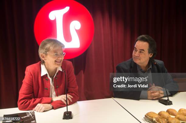 Artistic Director of Liceu Christina Scheppelmann and tenor Josep Bros attend the press conference for the celebration of his 25th debut aniversary...