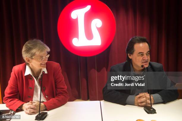 Artistic Director of Liceu Christina Scheppelmann and tenor Josep Bros attend the press conference for the celebration of his 25th debut aniversary...