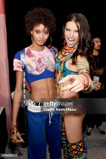 Victoria's Secret Angels Alecia Morais and Adriana Lima pose backstage during 2017 Victoria's Secret Fashion Show In Shanghai at Mercedes-Benz Arena...