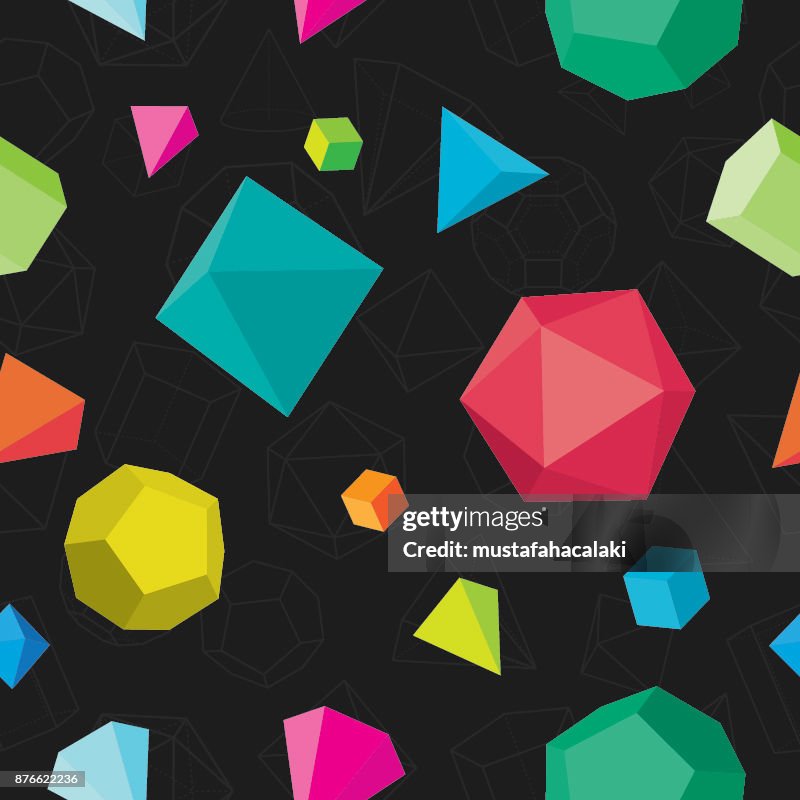 Pattern Using Solid Shapes Colourful Solids Seamless Pattern On Black High-Res Vector Graphic ...